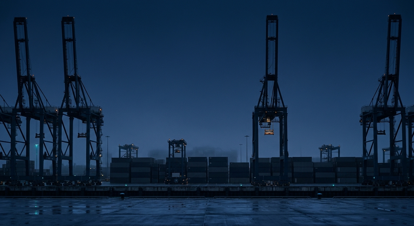 Automated container terminal at blue hour