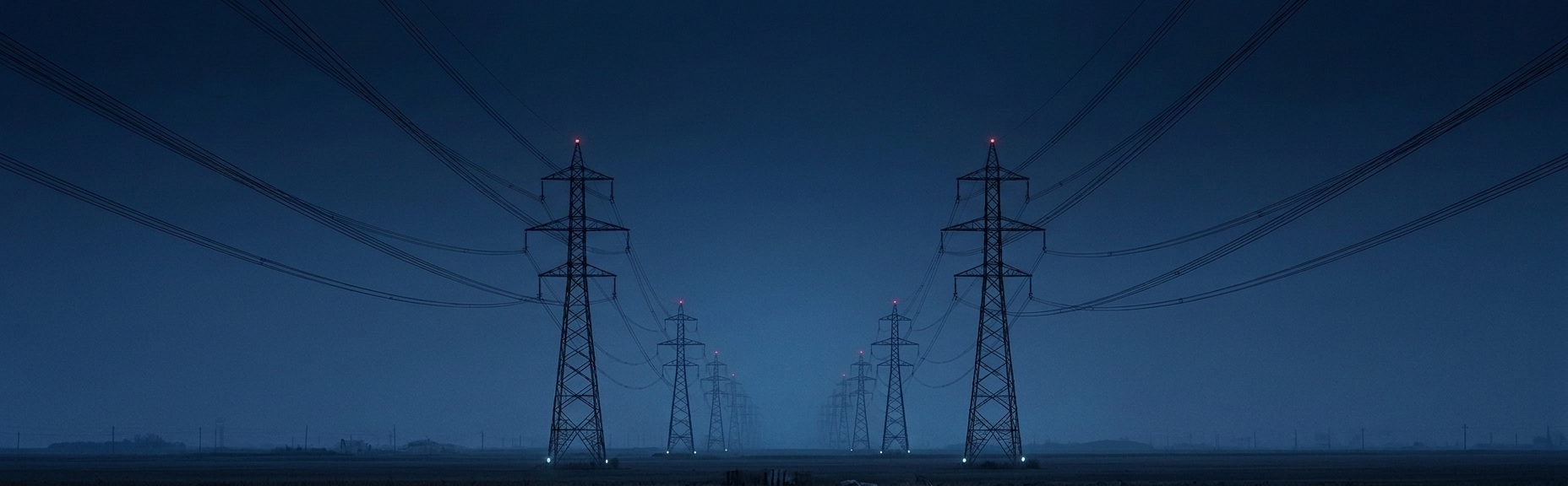 Transmission pylons at blue hour